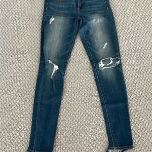 American Eagle Outfitters Dark Blue Distressed Skinny Jeans